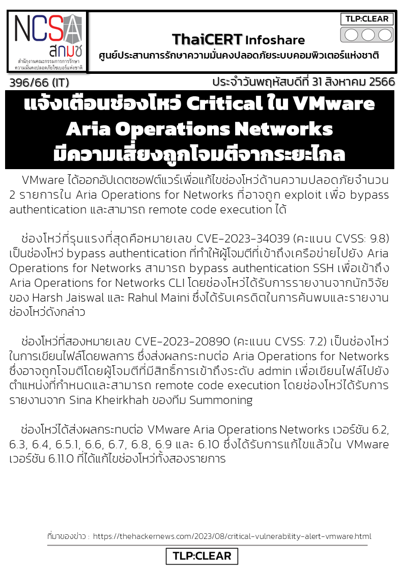 แจ้งเตือนช่องโหว่ Critical ใน VMware Aria Operations Networks มีความ.png