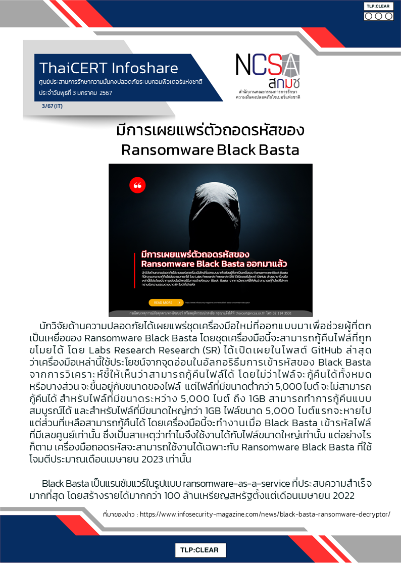 มีการเผยแพร่ตัวถอดรหัสของ Ransomware Black Basta .png
