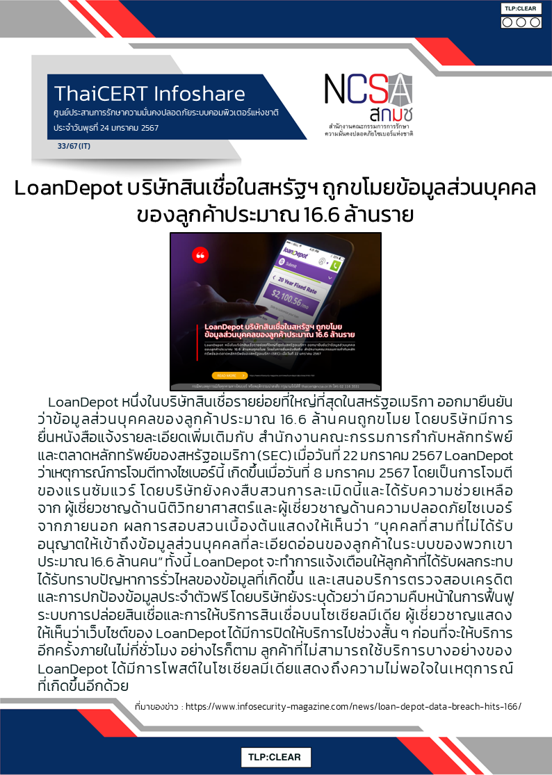 LoanDepot บริษัทสินเชื่อในสหรัฐฯ ถูกขโมยข้อมูลส.png