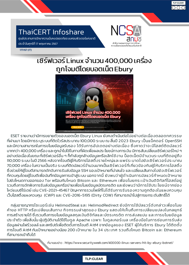 เซิร์ฟเวอร์ Linux จำนวน 400,000 เครื่อง ถูกโจมตีโดย.png