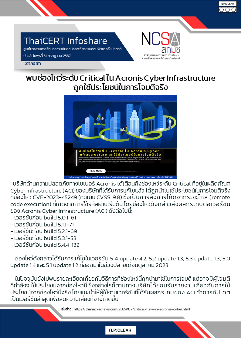 พบช่องโหว่ระดับ Critical ใน Acronis Cyber Infrastructure ถูกใช้ประ.png