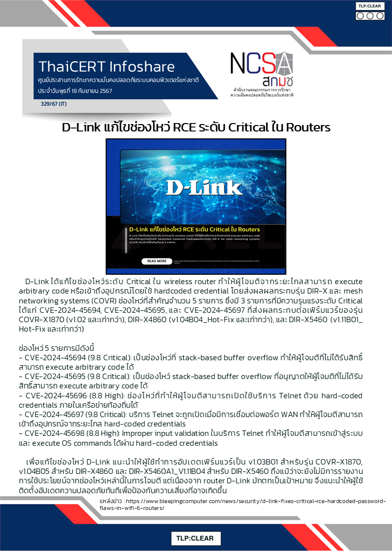 D-Link แก้ไขช่องโหว่ RCE ระดับ Critical ใน Routers.png