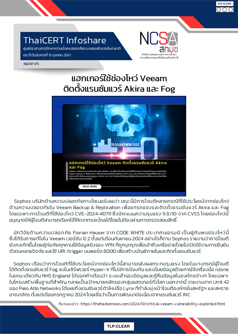 แฮกเกอร์ใช้ช่องโหว่ Veeam ติดตั้งแรนซัมแวร์ Aki.png