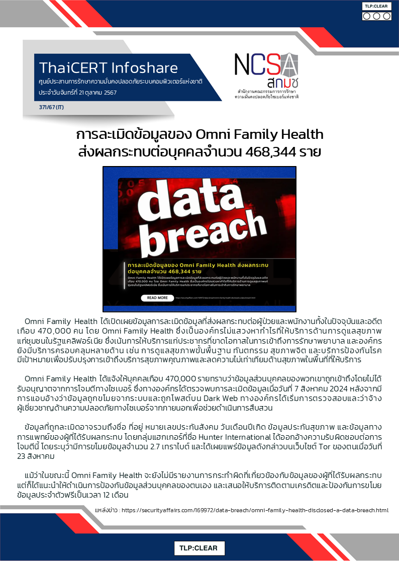 การละเมิดข้อมูลของ Omni Family Health ส่งผลกระทบต่อบุ.png