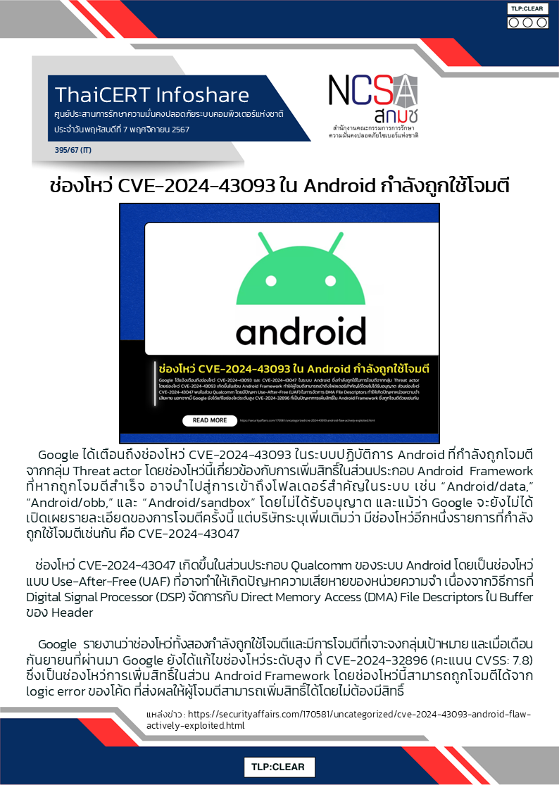 ช่องโหว่ CVE-2024-43093 ใน Android กำลังถูกใช้โจมตี.png