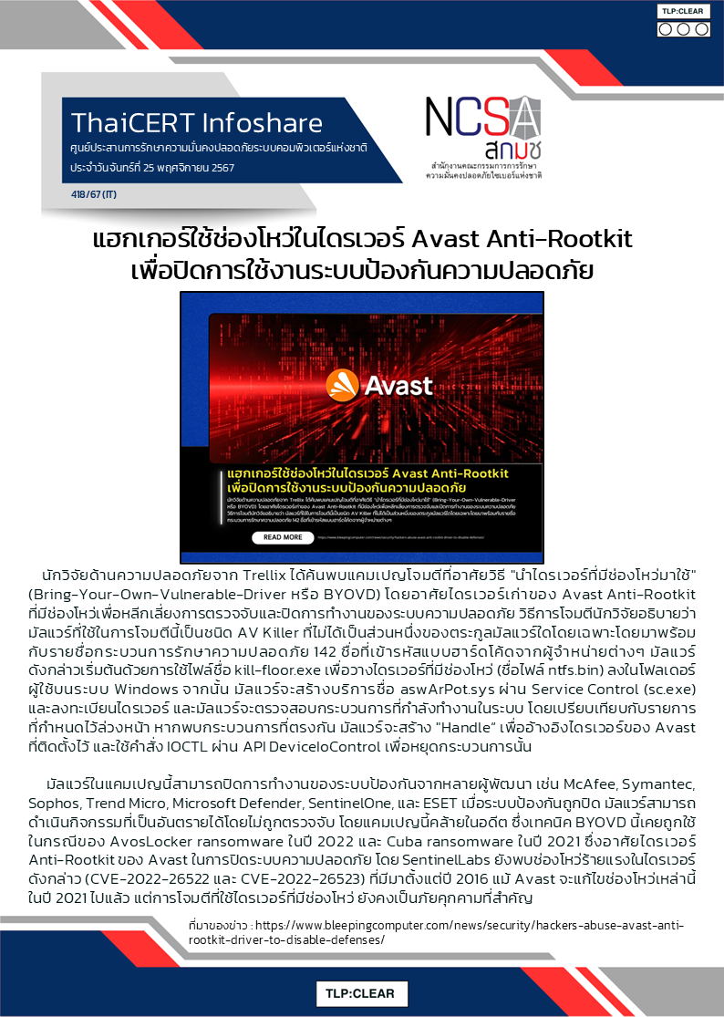 แฮกเกอร์ใช้ช่องโหว่ในไดรเวอร์ Avast Anti-Rootkit เพื่.png