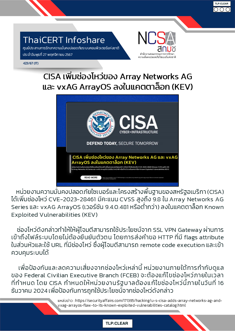 CISA เพิ่มช่องโหว่ของ Array Networks AG และ vxAG ArrayOS ลงในแคตต.png