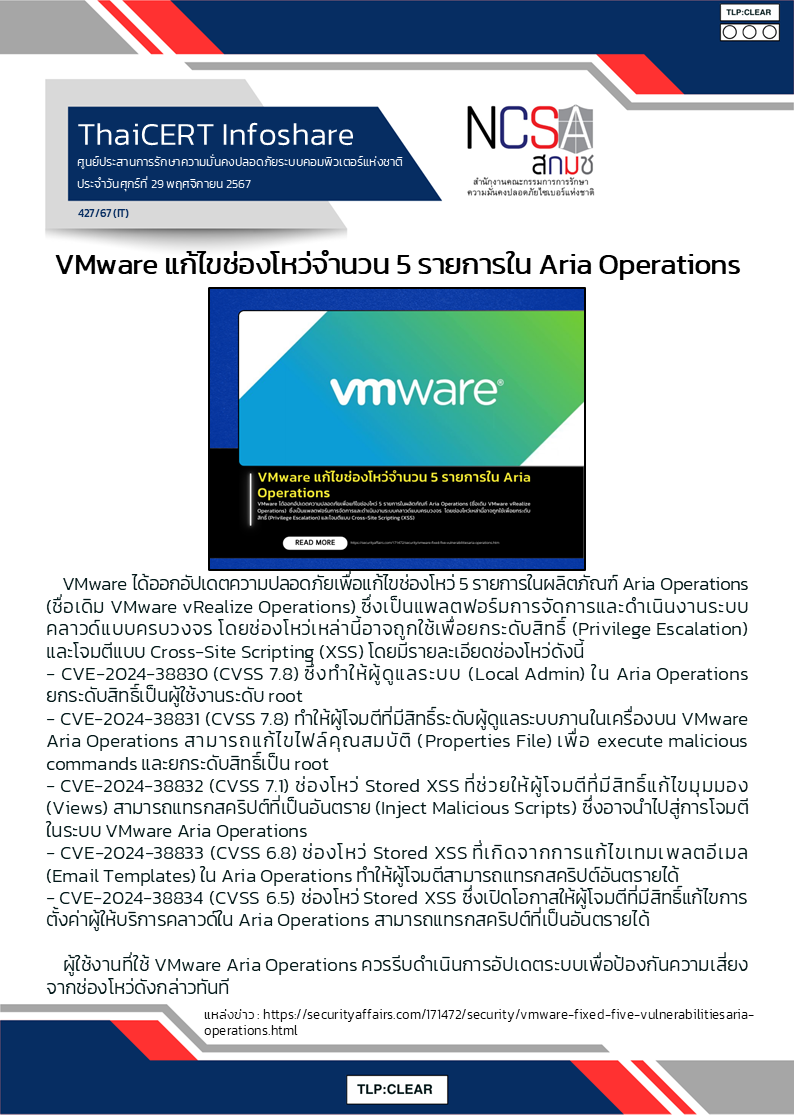 VMware แก้ไขช่องโหว่จำนวน 5 รายการใน Aria Operations.png