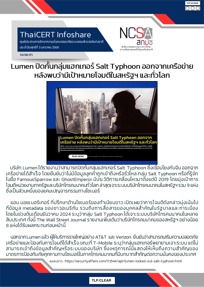 Lumen ปิดกั้นกลุ่มแฮกเกอร์ Salt Typhoon ออกจากเครือข่.png