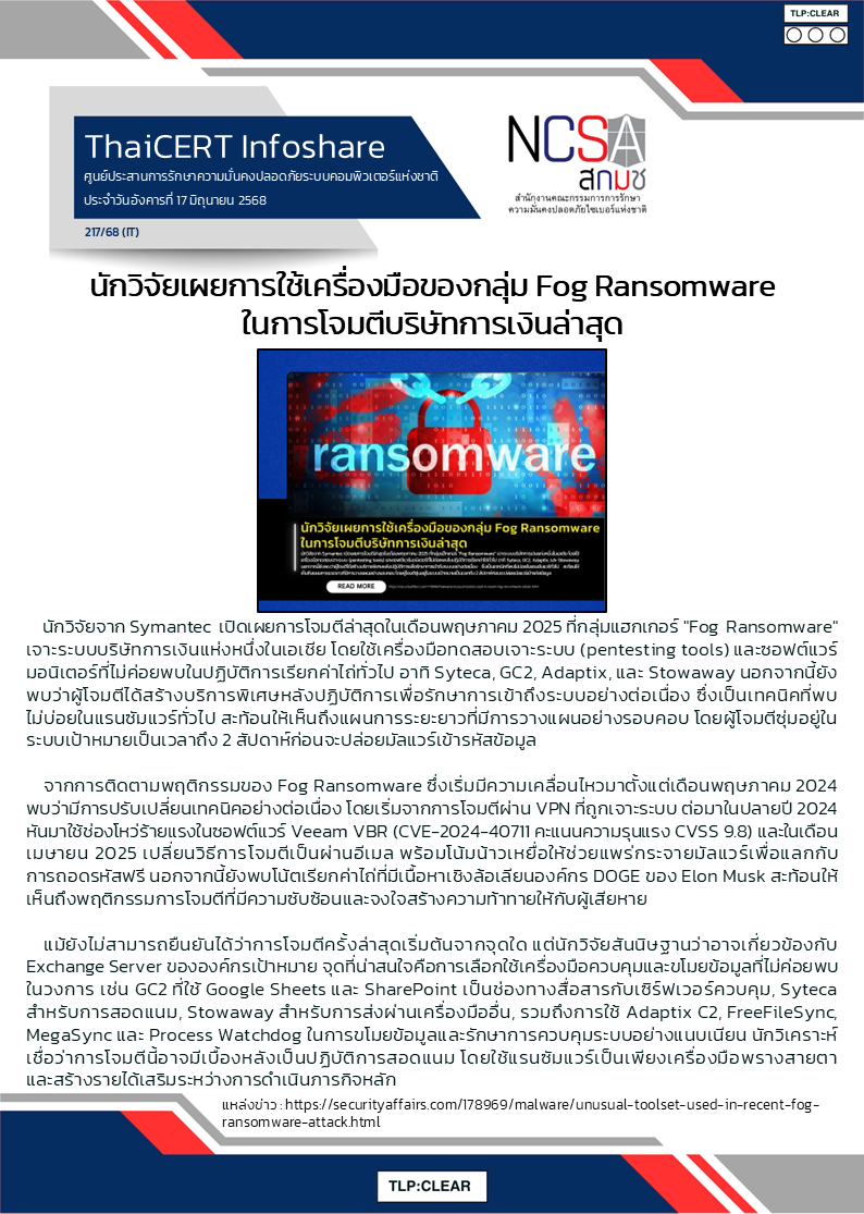 นักวิจัยเผยการใช้เครื่องมือของกลุ่ม Fog Ransomwar.png