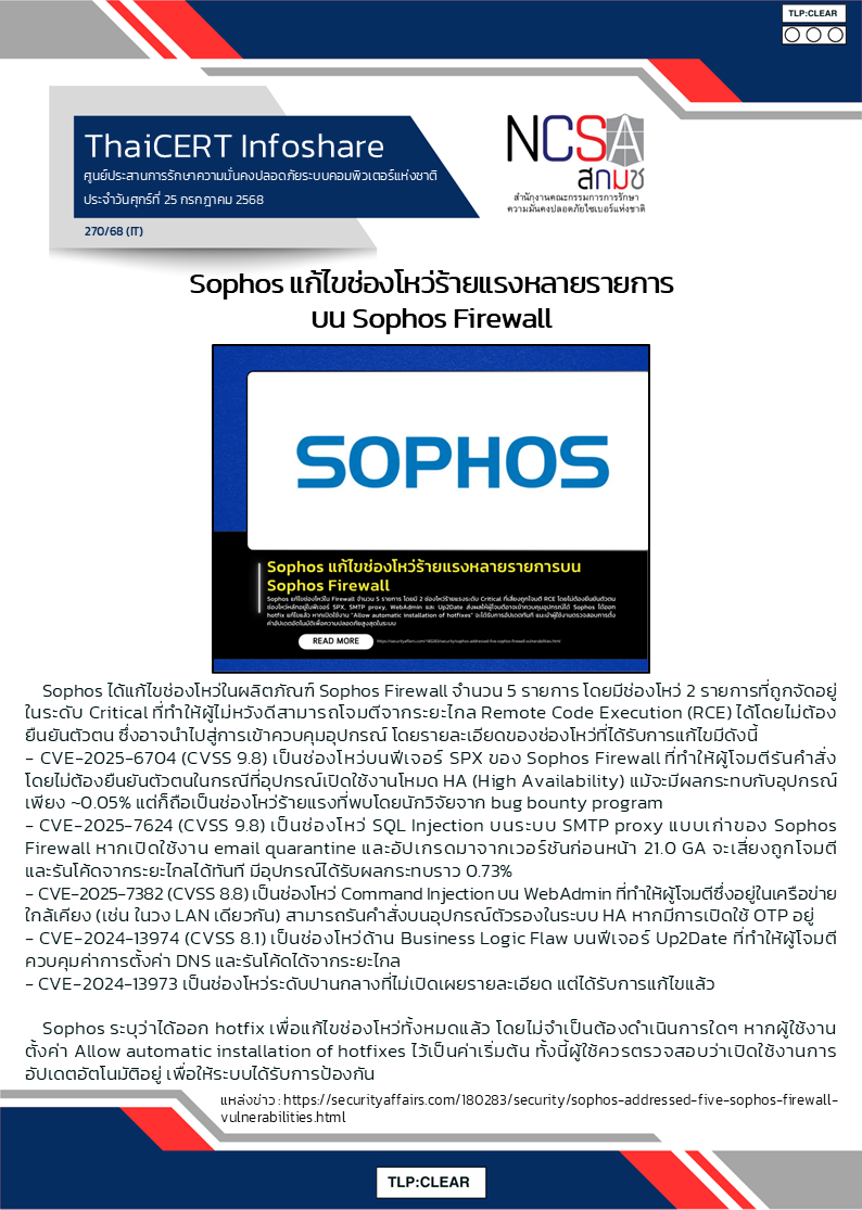 Sophos แก้ไขช่องโหว่ร้ายแรงหลายรายการบน Sophos Firewall.png