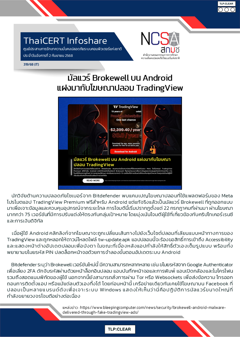 มัลแวร์ Brokewell บน Android แฝงมากับโฆษณาปลอม TradingView.png