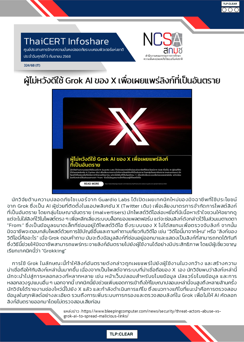 ผู้ไม่หวังดีใช้ Grok AI ของ X เพื่อเผยแพร่ลิงก์.png