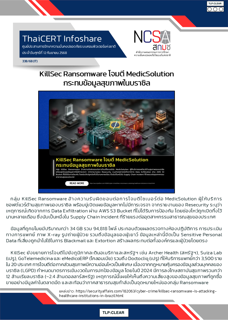 KillSec Ransomware โจมตี MedicSolution กระทบข้อมูลสุขภาพในบราซ.png