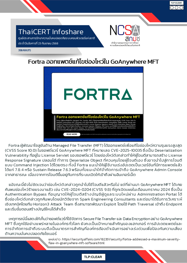 Fortra ออกแพตช์แก้ไขช่องโหว่ใน GoAnywhere MFT.png