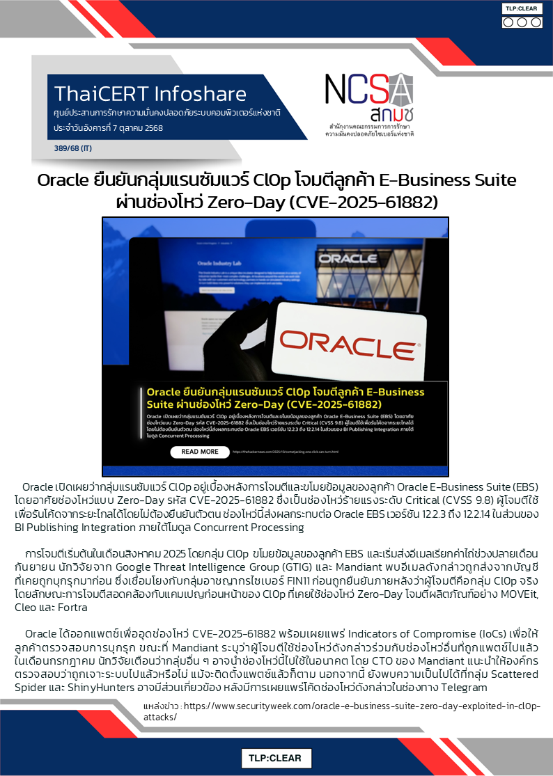 Oracle ยืนยันกลุ่มแรนซัมแวร์ Cl0p โจมตีลูกค้า E-Busines.png