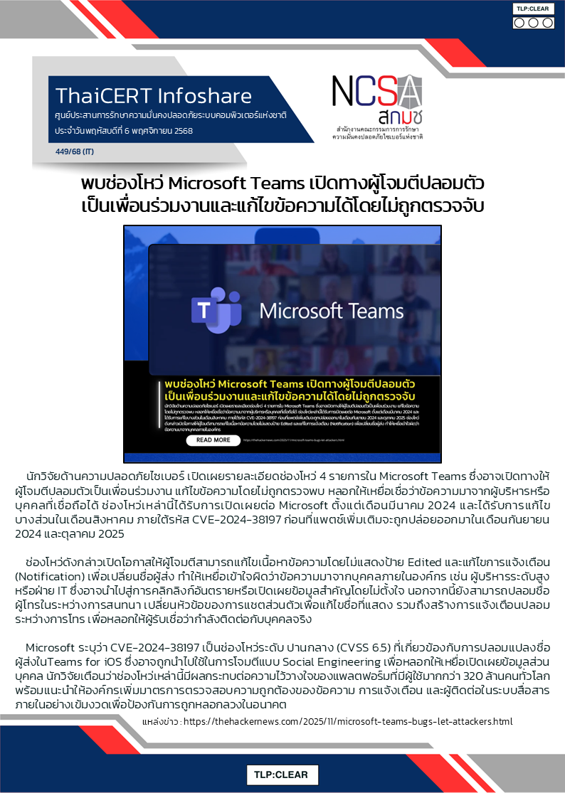 พบช่องโหว่ Microsoft Teams เปิดทางผู้โจมตีปลอมตัวเป.png
