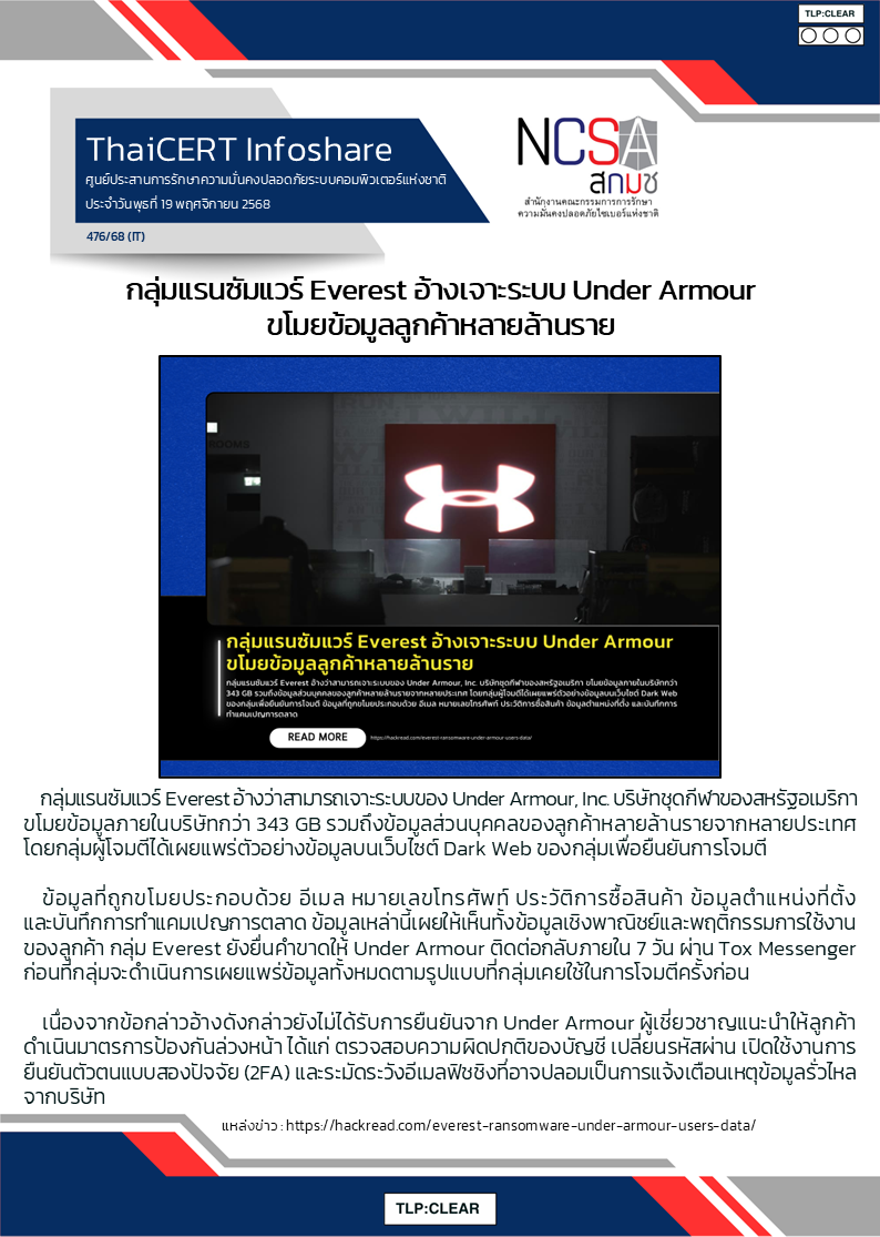 กลุ่มแรนซัมแวร์ Everest อ้างเจาะระบบ Under Armour ขโมยข.png