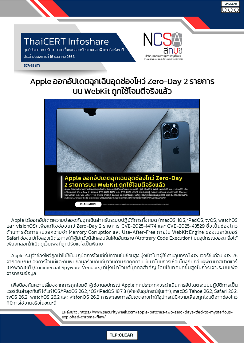 Apple ออกอัปเดตฉุกเฉินอุดช่องโหว่ Zero-Day 2 รายการ.png