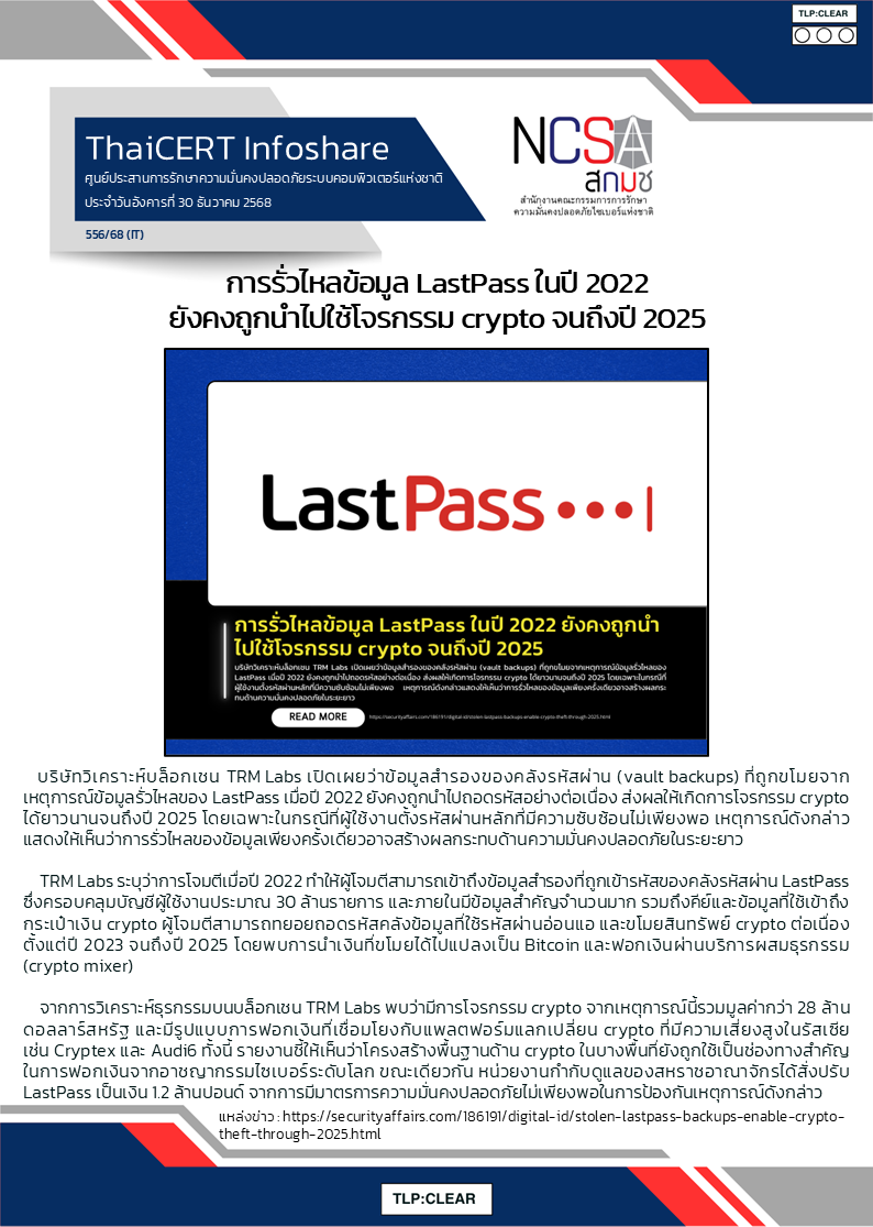 การรั่วไหลข้อมูล LastPass ในปี 2022 ยังคงถูกนำไปใช.png