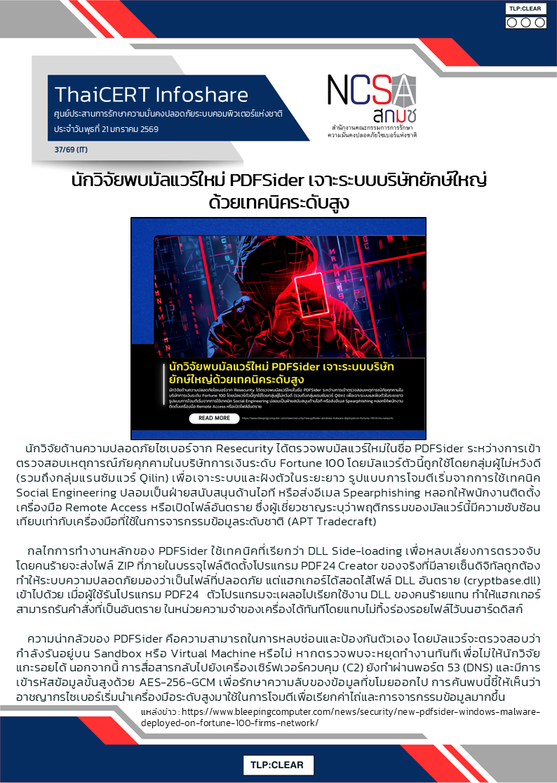 นักวิจัยพบมัลแวร์ใหม่ PDFSider เจาะระบบบริษัทย.png
