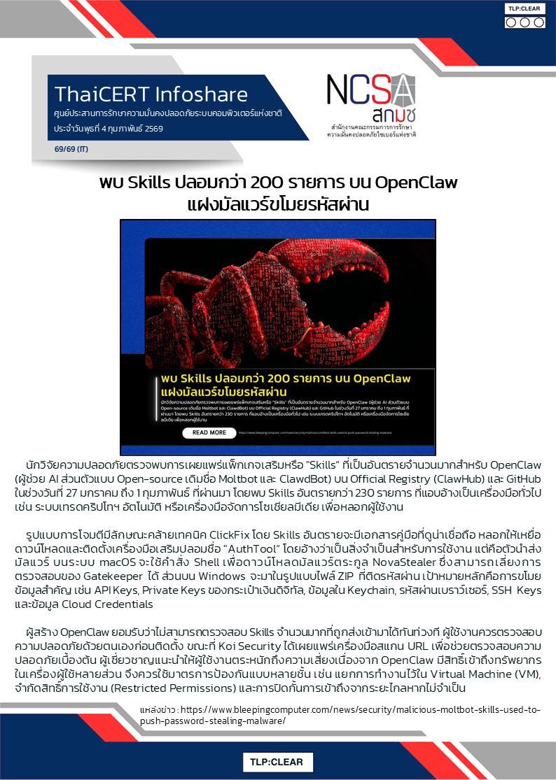 พบ Skills ปลอมกว่า 200 รายการ บน OpenClaw แฝงมัลแวร์ขโม.png