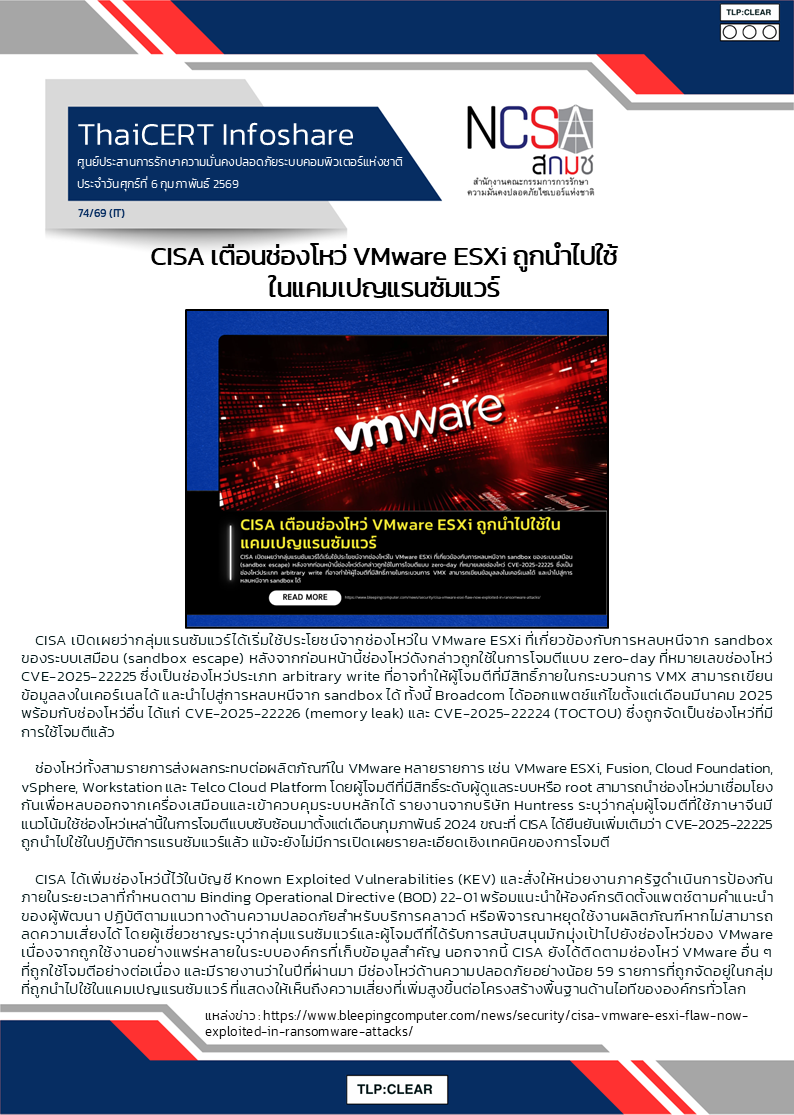 CISA เตือนช่องโหว่ VMware ESXi ถูกนำไปใช้ในแคมเปญแร.png