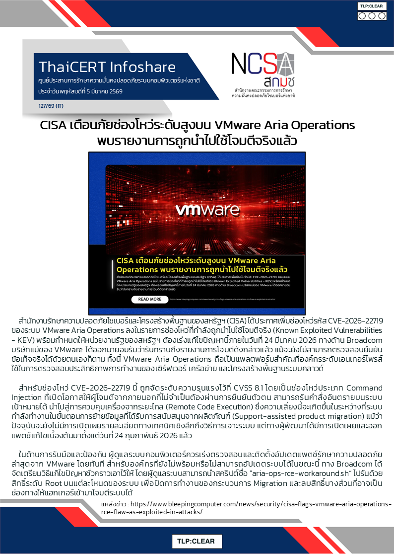 CISA เตือนภัยช่องโหว่ระดับสูงบน VMware Aria Operations พบรา.png