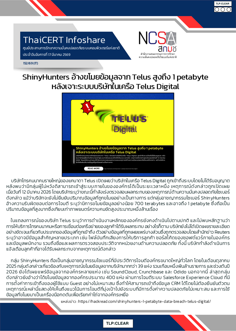 ShinyHunters อ้างขโมยข้อมูลจาก Telus สูงถึง 1 petabyte หลังเจ.png