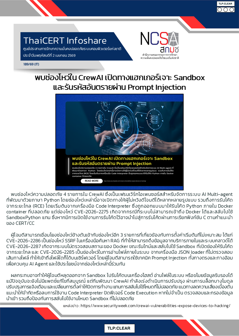 พบช่องโหว่ใน CrewAI เปิดทางแฮกเกอร์เจาะ Sandbox และ.png