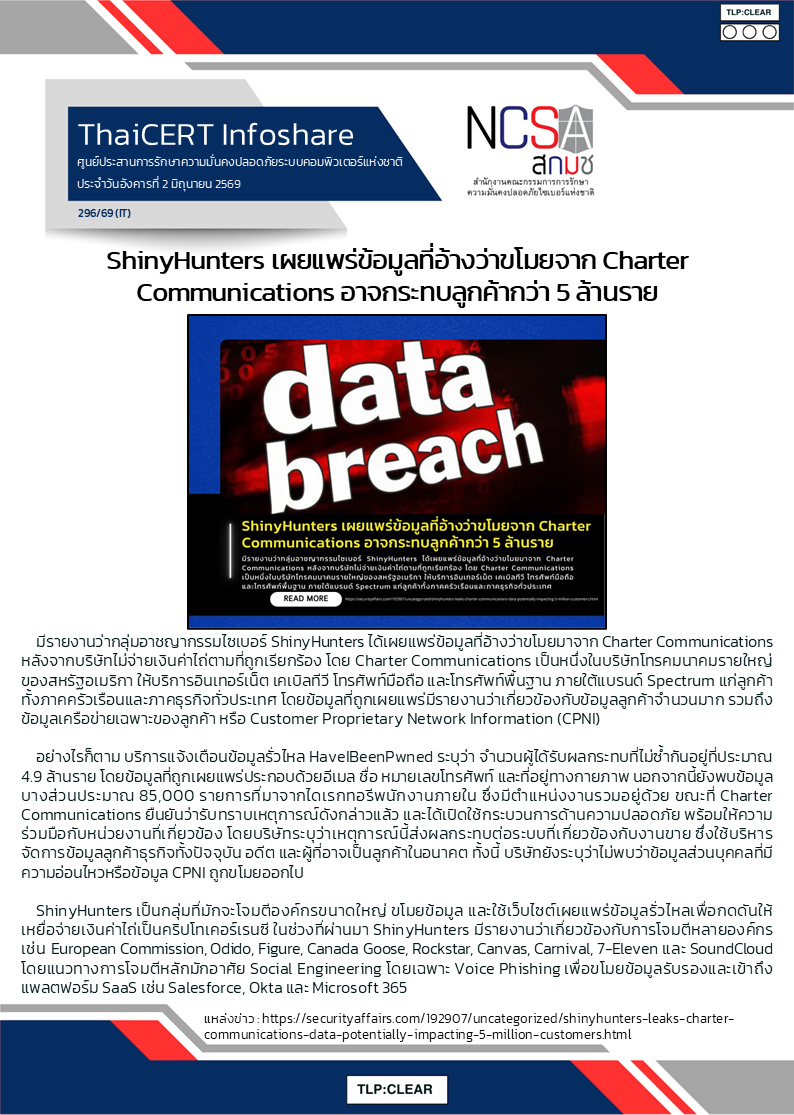 ShinyHunters เผยแพร่ข้อมูลที่อ้างว่าขโมยจาก Charter Communi.png