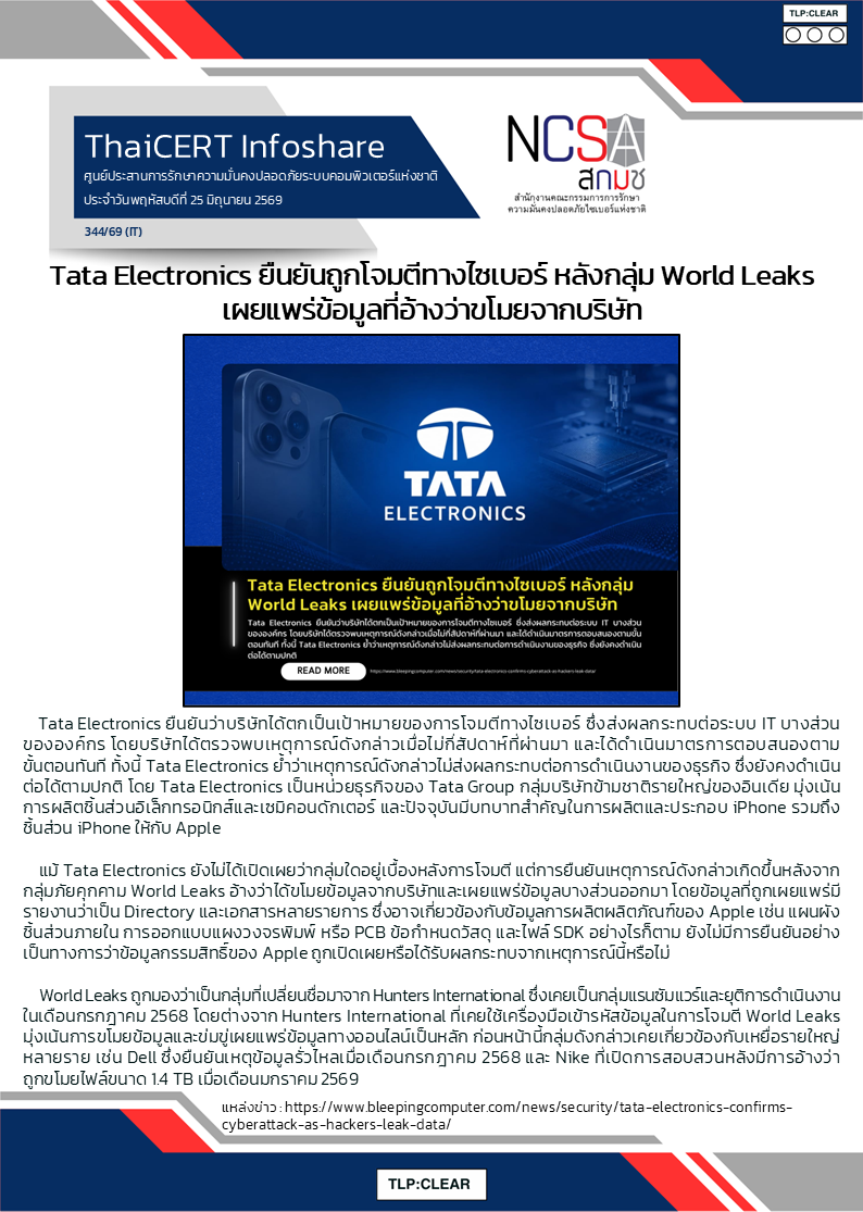 Tata Electronics ยืนยันถูกโจมตีทางไซเบอร์ หลังกลุ่ม W.png