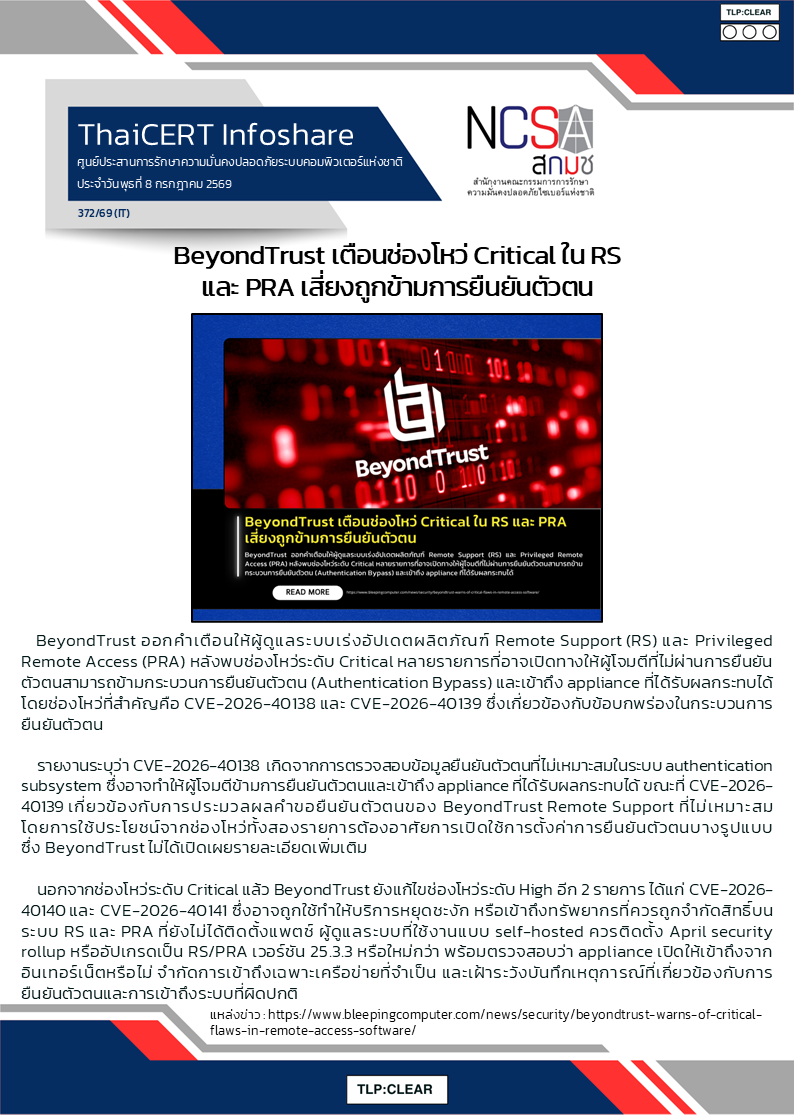 BeyondTrust เตือนช่องโหว่ Critical ใน RS และ PRA เสี่ยงถูกข้.png