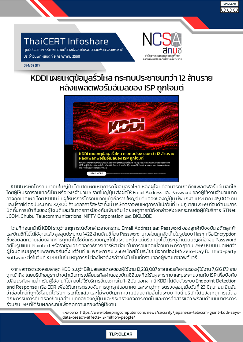 KDDI เผยเหตุข้อมูลรั่วไหล กระทบประชาชนกว่า 12 .png