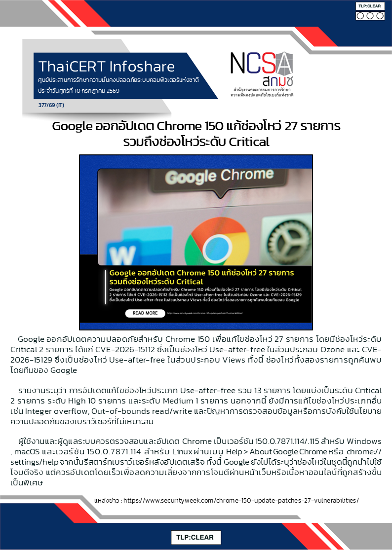 Google ออกอัปเดต Chrome 150 แก้ช่องโหว่ 27 รายการ รวมถึ.png