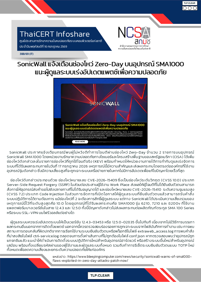 SonicWall แจ้งเตือนช่องโหว่ Zero-Day บนอุปกรณ์ SMA1000 แนะผ.png