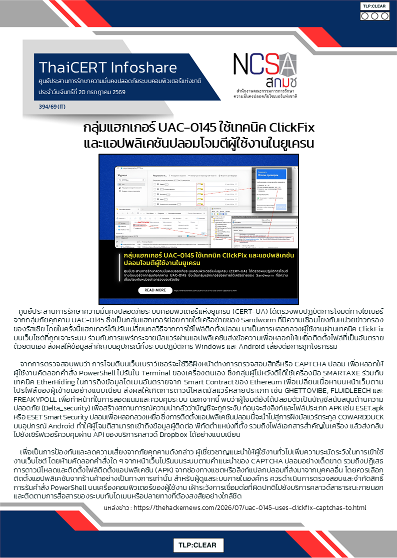 กลุ่มแฮกเกอร์ UAC-0145 ใช้เทคนิค ClickFix และแอปพลิเค.png