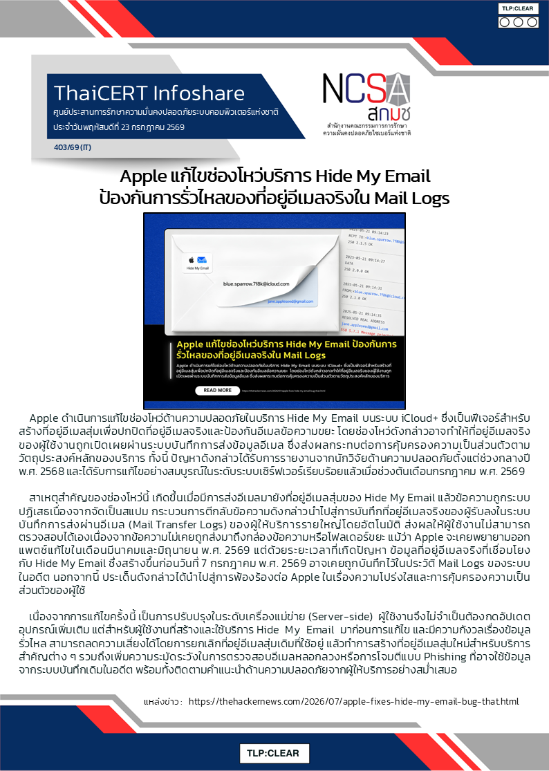 Apple แก้ไขช่องโหว่บริการ Hide My Email ป้องกันการรั่.png