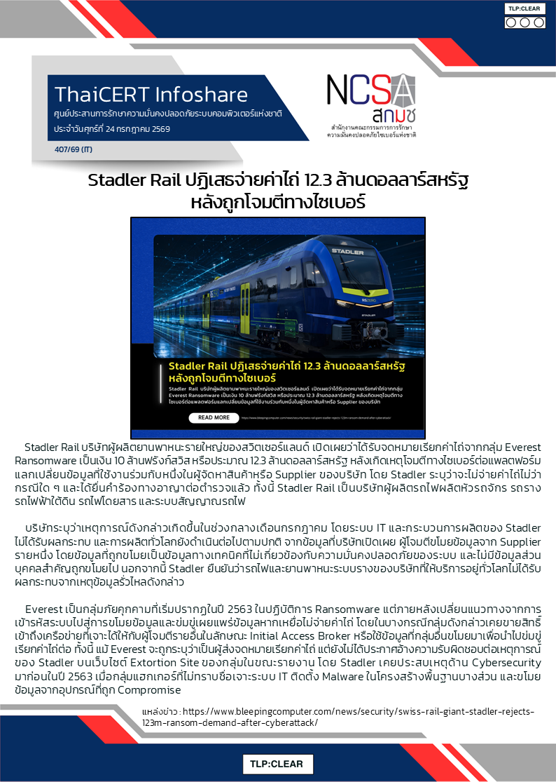 Stadler Rail ปฏิเสธจ่ายค่าไถ่ 12.3 ล้านดอลลาร์สหรัฐ ห.png