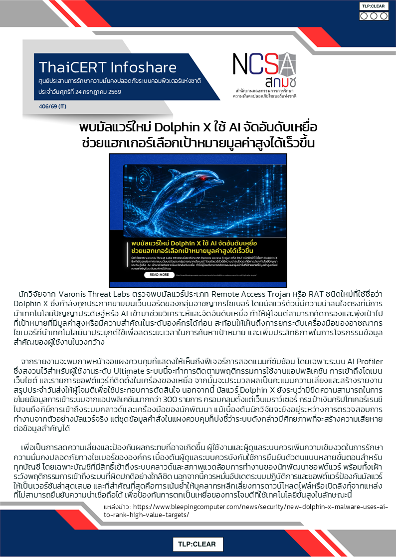 พบมัลแวร์ใหม่ Dolphin X ใช้ AI จัดอันดับเหยื่อ ช่ว.png