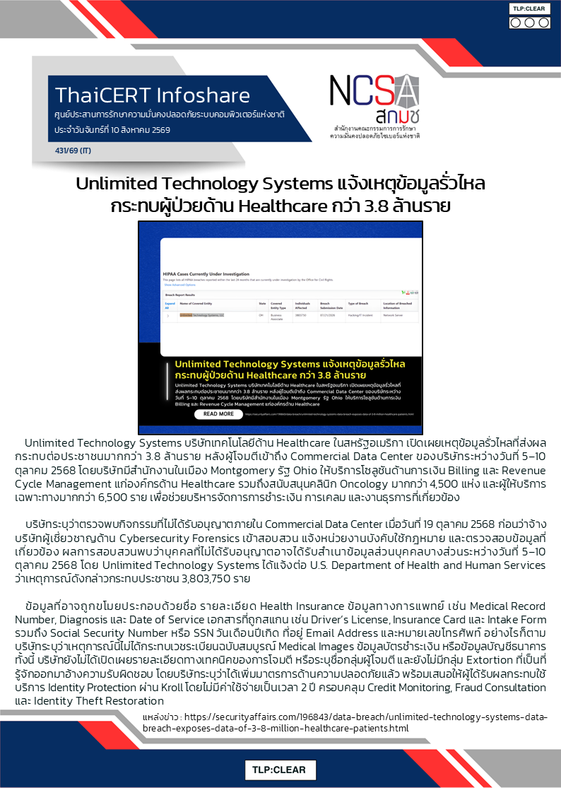 Unlimited Technology Systems แจ้งเหตุข้อมูลรั่วไหล กระทบผู้.png