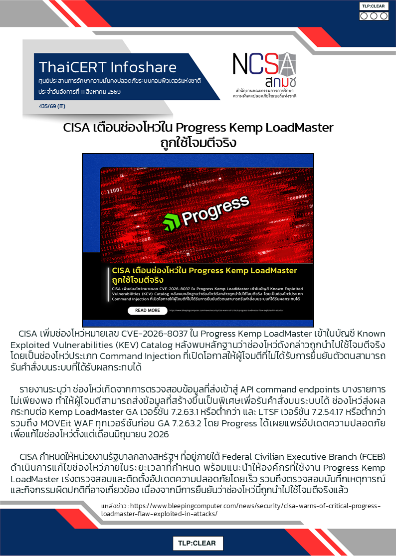 CISA เตือนช่องโหว่ใน Progress Kemp LoadMaster ถูกใช้โจมตีจริ.png