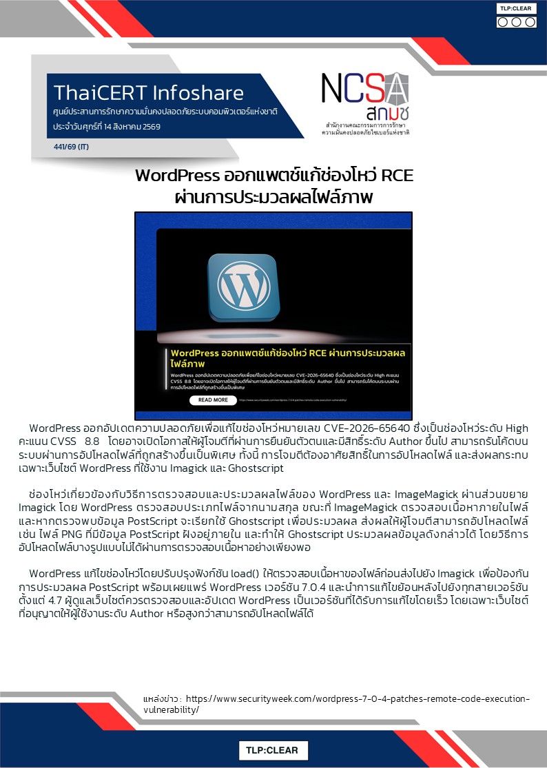 WordPress ออกแพตช์แก้ช่องโหว่ RCE ผ่านการประมวลผล.jpg