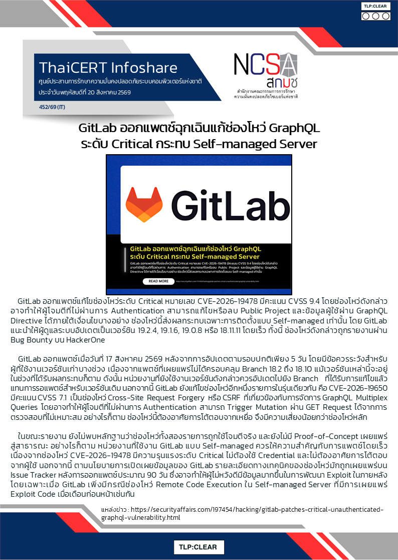 GitLab ออกแพตช์ฉุกเฉินแก้ช่องโหว่ GraphQL ระดับ Critical .png