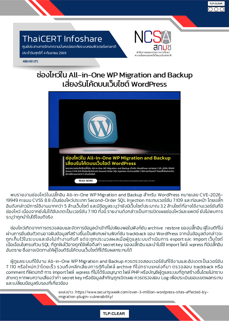 ช่องโหว่ใน All-in-One WP Migration and Backup เสี่ยงรันโค้ดบนเว.png