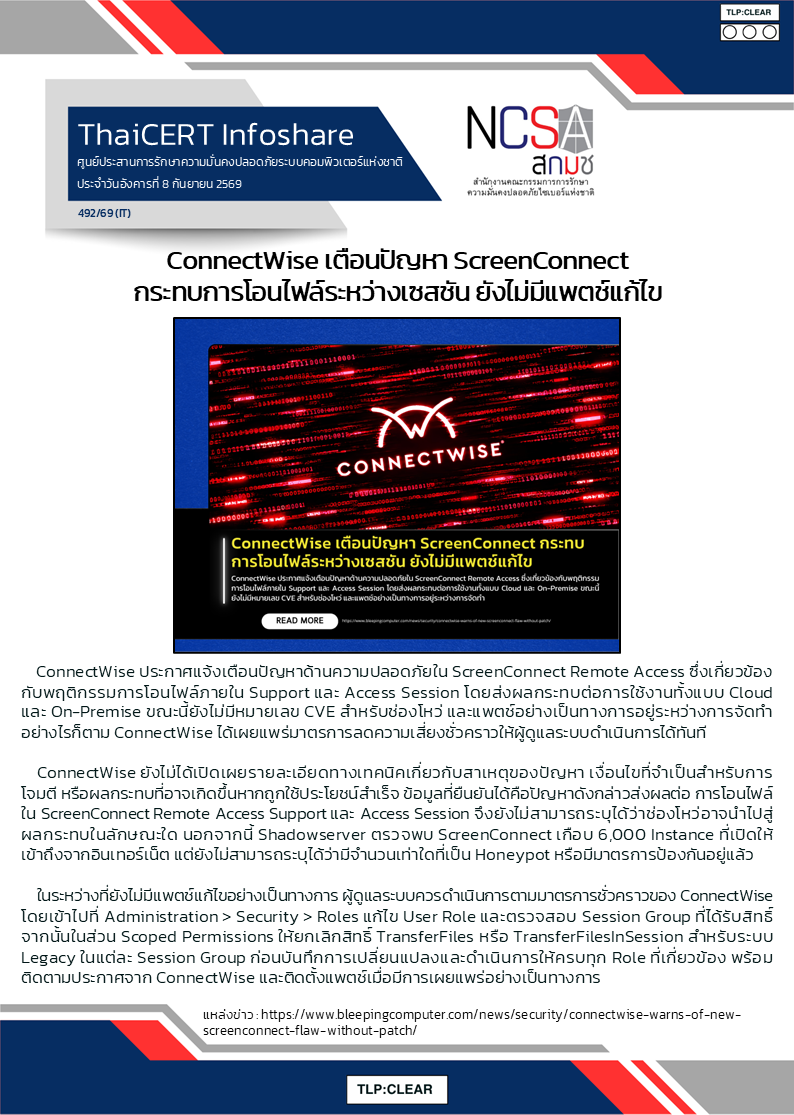 ConnectWise เตือนปัญหา ScreenConnect กระทบการโอนไฟล์ระหว่.png